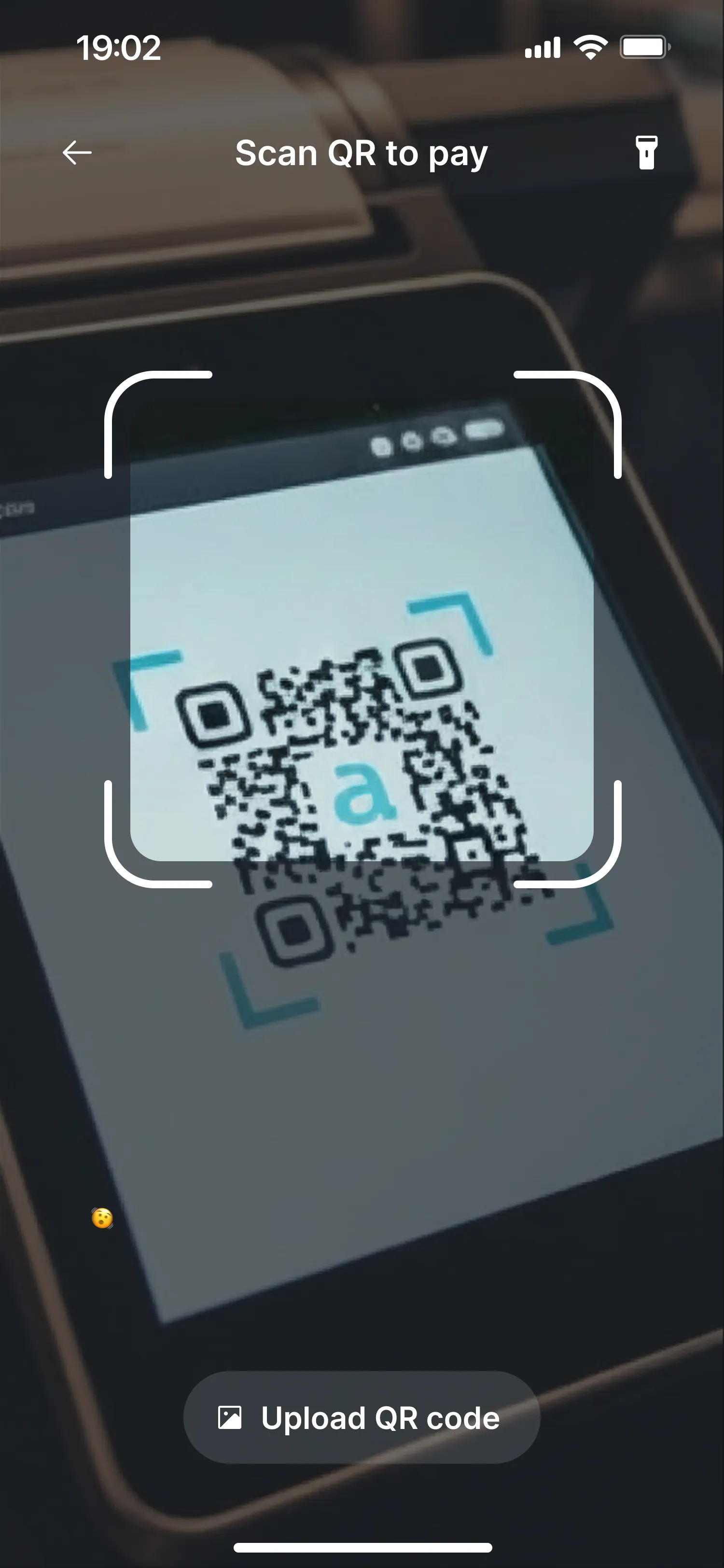 PayMoji Scan QR screen — scanning a merchant QR code